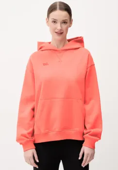 New Balance hanorac de bumbac femei, culoarea portocaliu, cu gluga, neted, WT41537DTR imagine