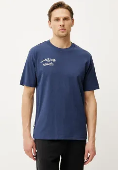 New Balance tricou din bumbac barbati, culoarea albastru marin, cu imprimeu, MT43556NNY imagine