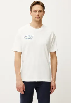 New Balance tricou din bumbac barbati, culoarea bej, cu imprimeu, MT43556SST imagine