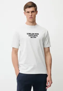 New Balance tricou din bumbac culoarea gri, cu imprimeu, MT51526AHH imagine