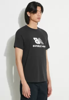 New Balance tricou din bumbac Sport Essentials barbati, culoarea negru, cu imprimeu, MT41502BK imagine