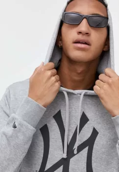 New Era bluza barbati, culoarea gri, cu gluga, cu imprimeu, NEW YORK YANKEES imagine