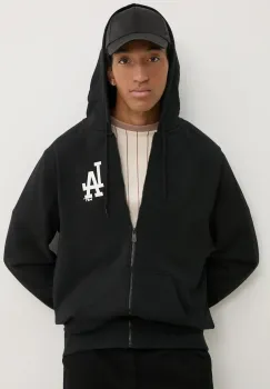 New Era bluza LOS ANGELES DODGERS barbati, culoarea negru, cu gluga, cu imprimeu, 60416719 imagine