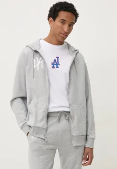 New Era bluza NEW YORK YANKEES barbati, culoarea gri, cu gluga, cu imprimeu, 60416720 imagine
