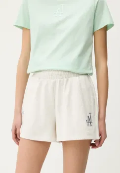 New Era pantaloni scurti culoarea bej, melanj, high waist, 60596481 imagine