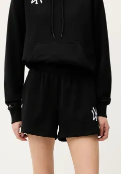 New Era pantaloni scurti culoarea negru, cu imprimeu, high waist, 60564909 imagine