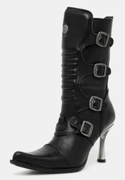 New Rock cizme de piele Crust Negro, Malicia Negro Tacon Caribe Acero culoarea negru, cu toc cui, M-9373N-C1 imagine