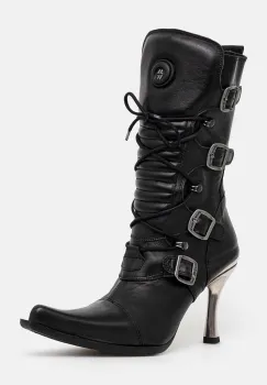 New Rock cizme de piele ITALI NEGRO FINO + MALICIA TACON CARIBE ACERO femei, culoarea negru, cu toc cui, M-9373-S8 imagine