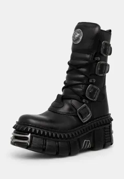 New Rock cizme de piele ITALI NEGRO NOMADA + TOWER CASCO + ACERO PICOS femei, culoarea negru, cu platforma, M-WALL373-S10 imagine