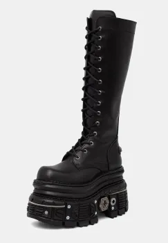 New Rock cizme pentru femei din piele ITALI NEGRO, IMPERFECT TANK NEGRO E-34 imagine
