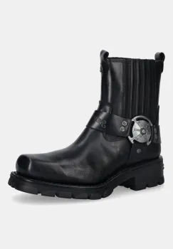 New Rock ghete chelsea de piele Itali Negro, Motorcycle Negro culoarea negru, cu toc plat, M-7605-S1 imagine