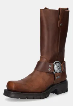 New Rock ghete de piele Alaska Cuero, Motorcycle Marron culoarea maro, cu toc plat, M-7610-C2 imagine