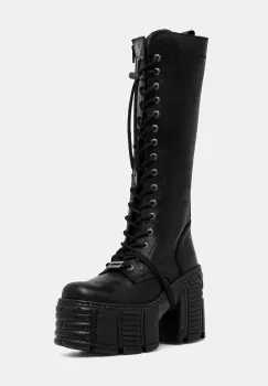 New Rock ghete de piele CRUST NEGRO, TOWER MAX culoarea negru, cu toc drept, M-TM002-C2 imagine