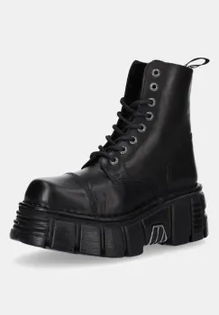New Rock ghete de piele Crust Negro, Tower Negro + Lateral culoarea negru, cu platforma, M-NEWMILI083-S39 imagine