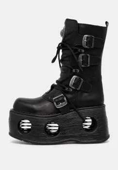 New Rock ghete de piele ITALI Y NOMADA NEGRO + SPACE MUELLES femei, culoarea negru, cu platforma, M-373-S2 imagine