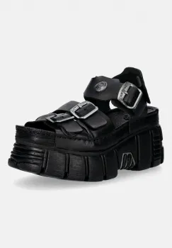 New Rock sandale de piele TANK LEATHER BLACK, TOWER NEGRO + LATER imagine