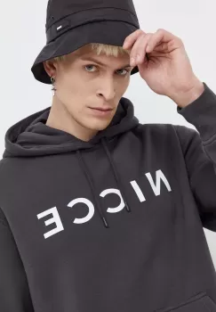 Nicce bluza barbati, culoarea gri, cu gluga, cu imprimeu imagine