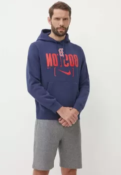 Nike bluza Boston Red Sox barbati, culoarea albastru marin, cu gluga, cu imprimeu imagine