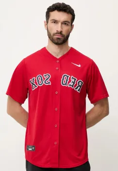 Nike camasa Boston Red Sox culoarea rosu, cu guler stand-up, relaxed, T770-BQSA-BQ-XVA imagine