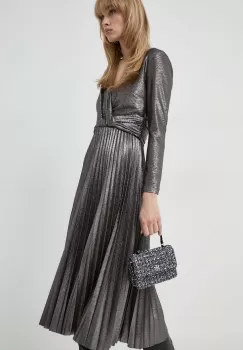 Nissa rochie culoarea argintiu, midi, evazati imagine