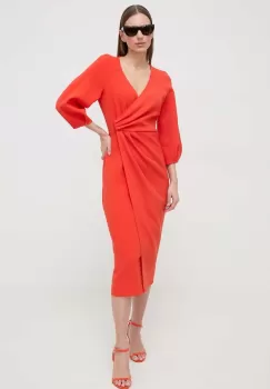 Nissa rochie culoarea portocaliu, midi, evazati imagine