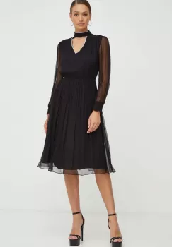 Nissa rochie de matase culoarea negru, midi, evazati imagine