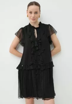 Nissa rochie de matase culoarea negru, mini, evazati, RC14888 imagine