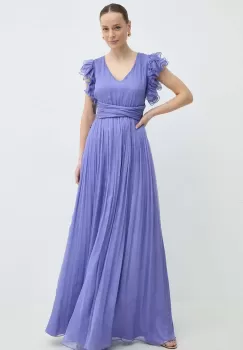 Nissa rochie de matase culoarea violet, maxi, evazati, RS14802 imagine