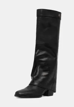 Nokwol ghete de piele Weather Black Leather culoarea negru, cu toc drept, Weather Black Leather imagine
