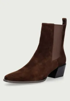 Nokwol  ghete scurte cu toc pentru femei din piele intoarsa Dusi Chocolate Suede imagine