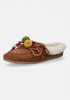 Nokwol papuci din piele intoarsa Coco Fur Tan Suede imagine