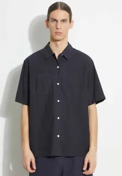 Norse Projects camasa Carsten Cotton Tencel barbati, culoarea albastru marin, cu guler clasic, regular, N40.0579.7004 imagine