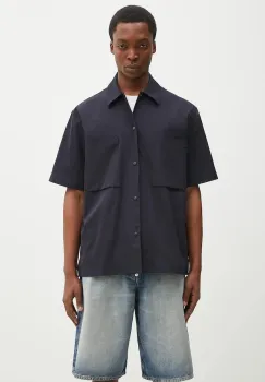 Norse Projects camasa Hermann Travel Light SS barbati, culoarea bleumarin, cu guler clasic, relaxed, N40.0824.7004 imagine