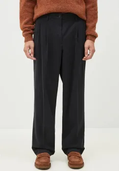 Norse Projects pantaloni din lana Benn Relaxed Cotton Wool Twill Pleated Trouser culoarea negru, cu fason chinos, N25.0395.9999 imagine