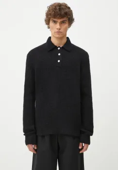 Norse Projects pulover de lana Rasmus Relaxed Brushed Polo barbati, culoarea negru, N45.0614.9999 imagine