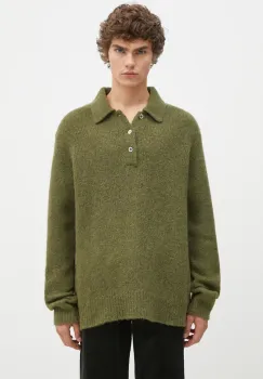Norse Projects pulover de lana Rasmus Relaxed Brushed Polo barbati, culoarea verde, N45.0614.8098 imagine