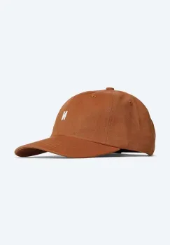Norse Projects sapca de baseball din bumbac culoarea maro, neted imagine