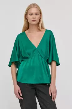Notes du Nord bluza din amestec de matase femei, culoarea verde, neted imagine