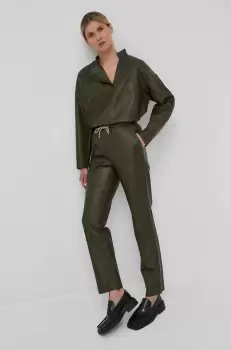 Notes du Nord bluza din piele femei, culoarea verde, neted imagine