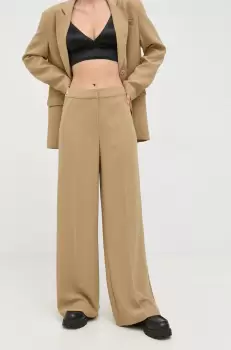 Notes du Nord pantaloni femei, culoarea verde, drept, high waist imagine