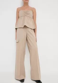 Notes du Nord pantaloni Inessa femei, culoarea bej, drept, high waist imagine