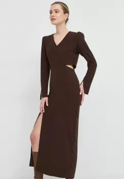 Notes du Nord rochie culoarea maro, maxi, drept imagine