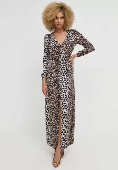 Notes du Nord rochie de matase culoarea maro, maxi, mulata imagine