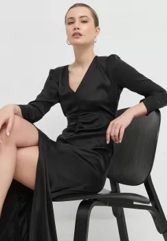 Notes du Nord rochie de matase culoarea negru, maxi, drept imagine