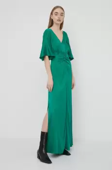 Notes du Nord rochie de matase culoarea verde, maxi, evazati imagine