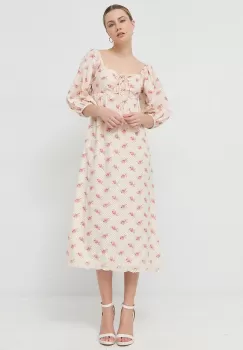 Notes du Nord rochie din bumbac Filippa culoarea bej, maxi, evazati imagine