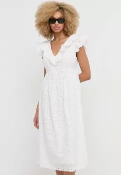 Notes du Nord rochie din bumbac Honey culoarea alb, midi, evazati imagine