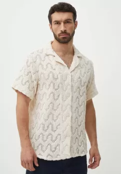 OAS camasa din bumbac barbati, culoarea bej, relaxed imagine