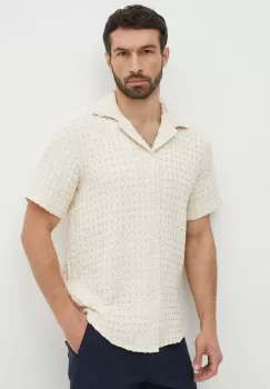 OAS camasa din bumbac barbati, culoarea bej, relaxed imagine