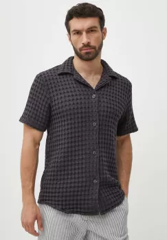 OAS camasa din bumbac barbati, culoarea negru, relaxed imagine